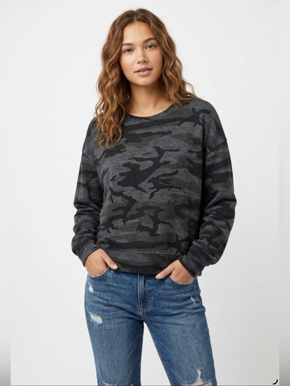 Rails Ramona Iron Camo Crewneck Sweatshirt Gray Black Size XL